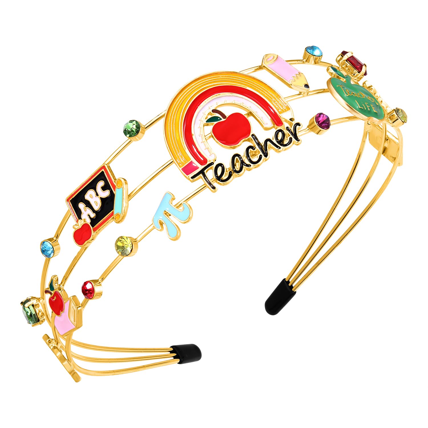 Zitulry Teacher Headbands For Women Cute Enamel Pencil Apple Book Hairband Colorful Rhinestone Hair Hoop Teacher Appreciation We