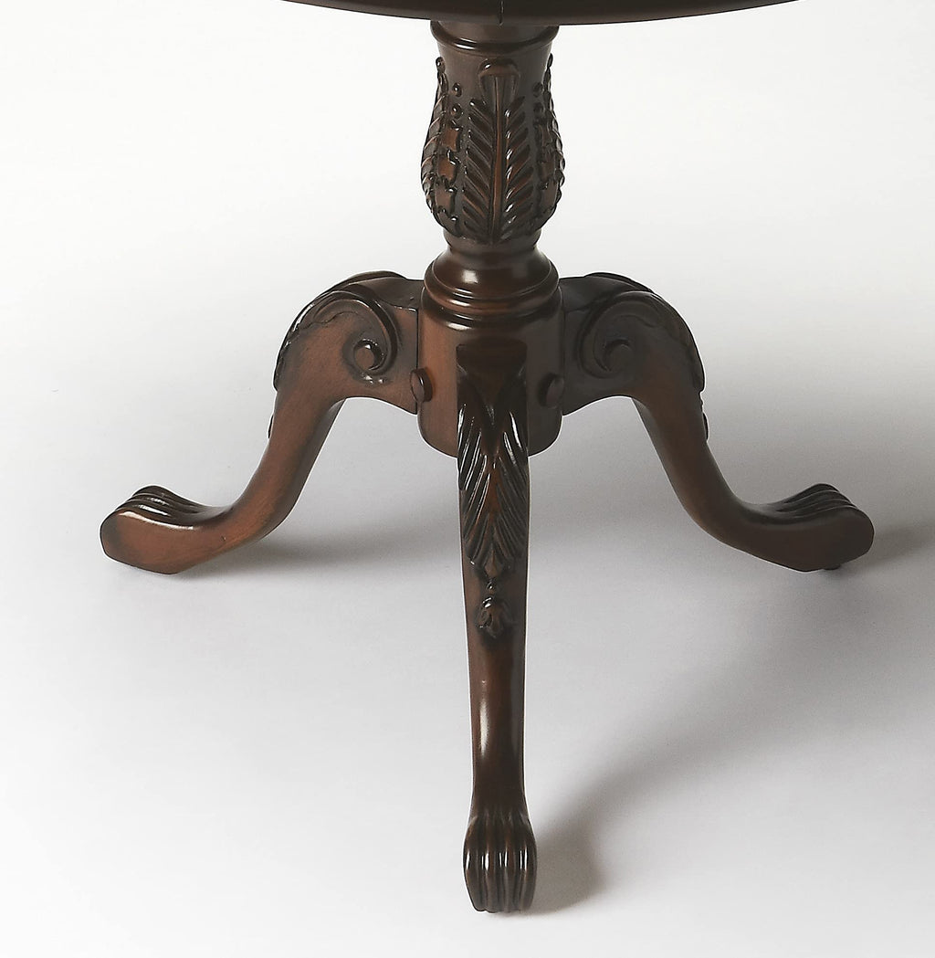 HomeRoots Dark Brown Rubberwood Solids, MDF, Cherry veneers Carissa Plantation Cherry Round Pedestal Table