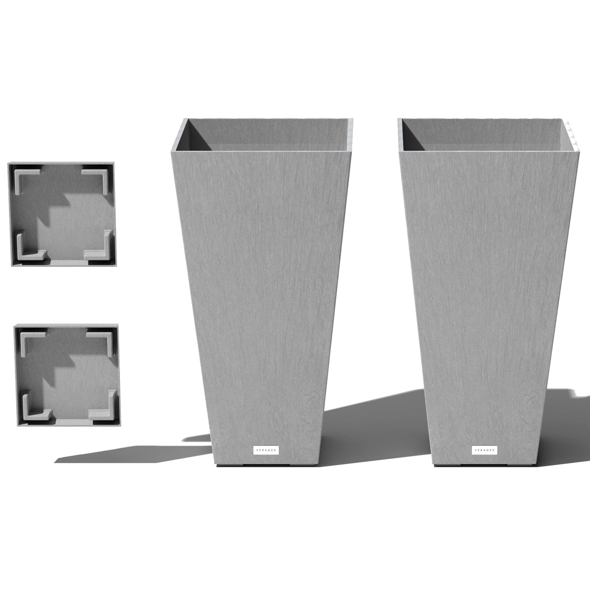 Veradek V-Resin Indoor/Outdoor Taper Planter (Gray, 26 Inch - 2 Pack With 2 Saucer Trays)