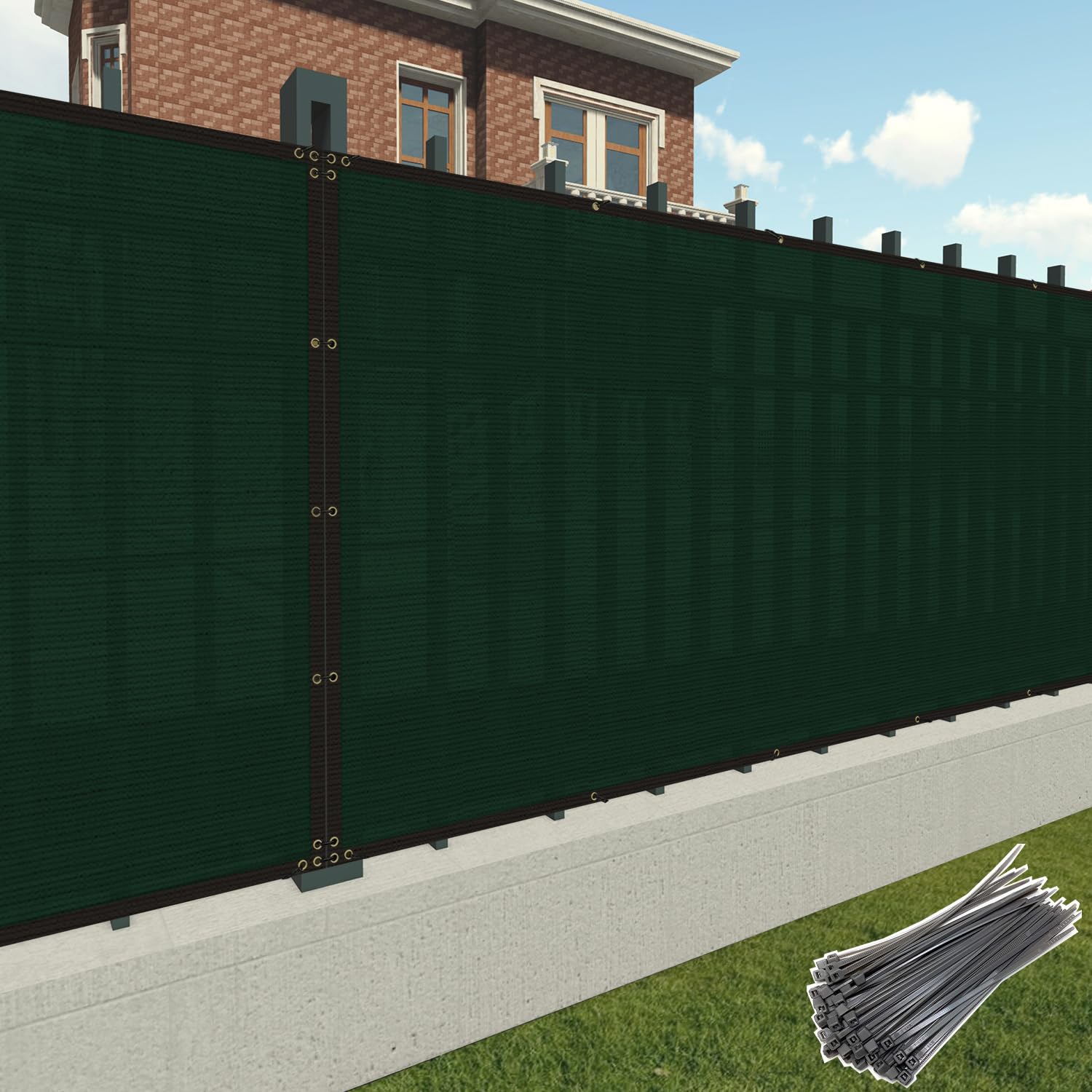 Patio 4 X 12 Fence Privacy Screen Green Commercial Grade Mesh Shade Fabric With Brass Gromment Outdoor Windscreen With Zipties