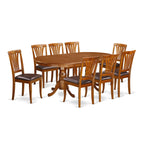 East West Furniture PLAV9-SBR-LC 9 Piece Dining Room Table Set Includes an Oval Kitchen Table with Butterfly Leaf and 8 Faux Leather Upholstered Dining Chairs, 42x78 Inch, Saddle Brown