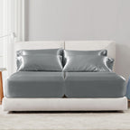 Madison Park Essentials Satin Sheets Split King Size, Luxurious Silky Satin Bed Sheets, Elastic 14' Pocket Fits Up To 16' Mattress, Wrinkle-Free, Soft Satin Bed Sheet Set, Grey 7 Piece