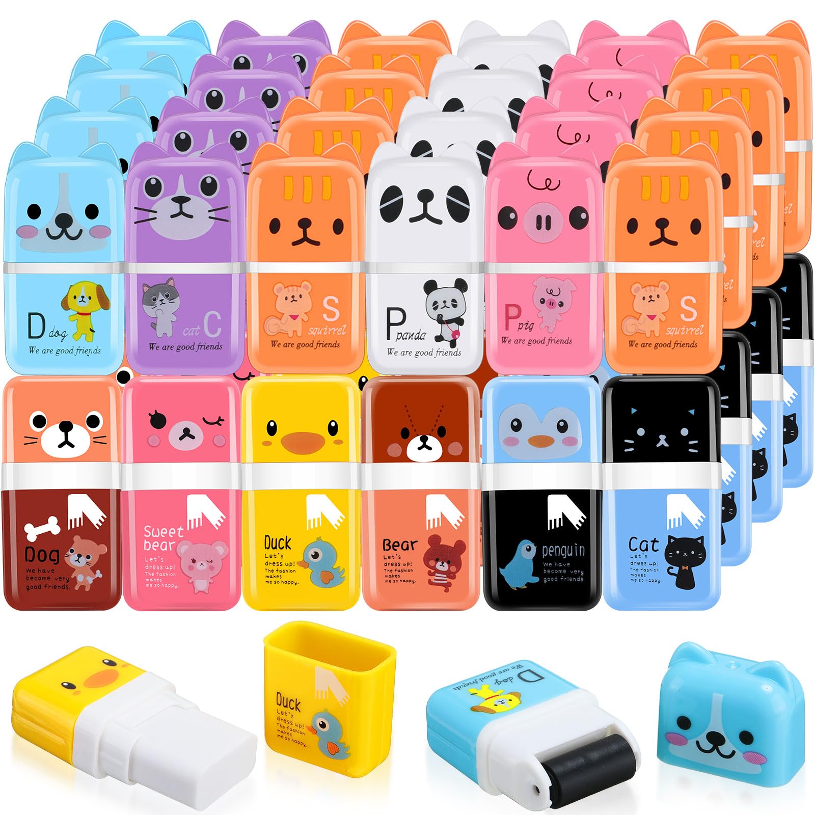 Seajan 44 Pcs Erasers for Kids Gift Bulk Cute Animal Themed Pencil Eraser with Clean up Roller for School Party Christmas Favors