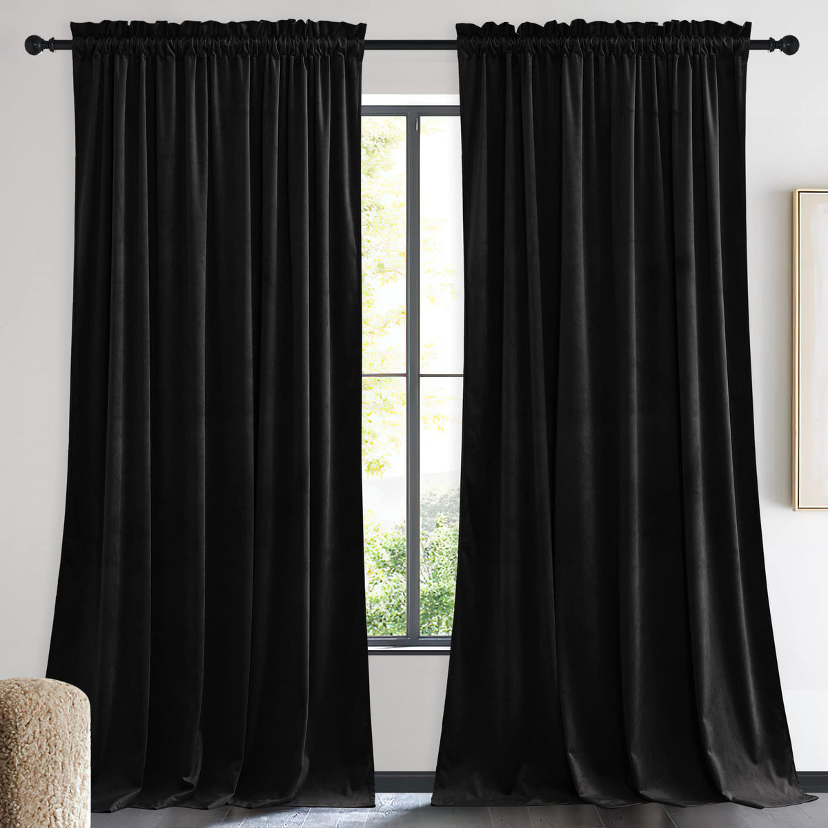 Nicetown Camel Room Darkening Velvet Curtains, Velvet Drapes Bedroom Window Curtains 84 Inch Long, Living Room Rod Pocket Window