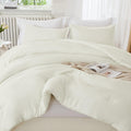 Litanika Ivory Comforter Set Queen Size, 3 Pieces Lightweight Solid Bedding Comforter Set, All Season Fluffy Bed Set (90X90In Co