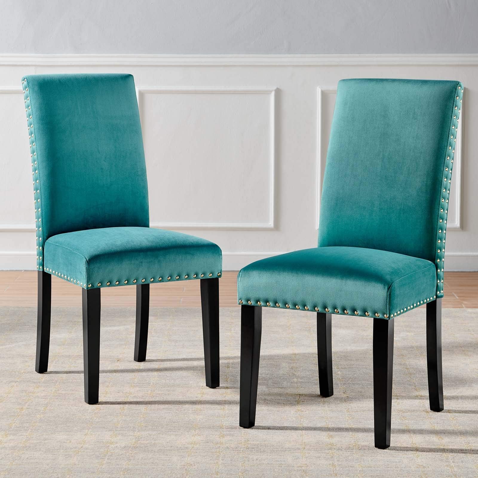 Modway Parcel Performance Velvet Dining Side Chairs - Set Of 2, Teal