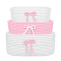 XYTZHSAI 3Pcs Pink Bow Baskets , Coquette Woven Cotton Rope Storage Baskets with Handles, Cute Ribbon Decorative Laundry Hamper 