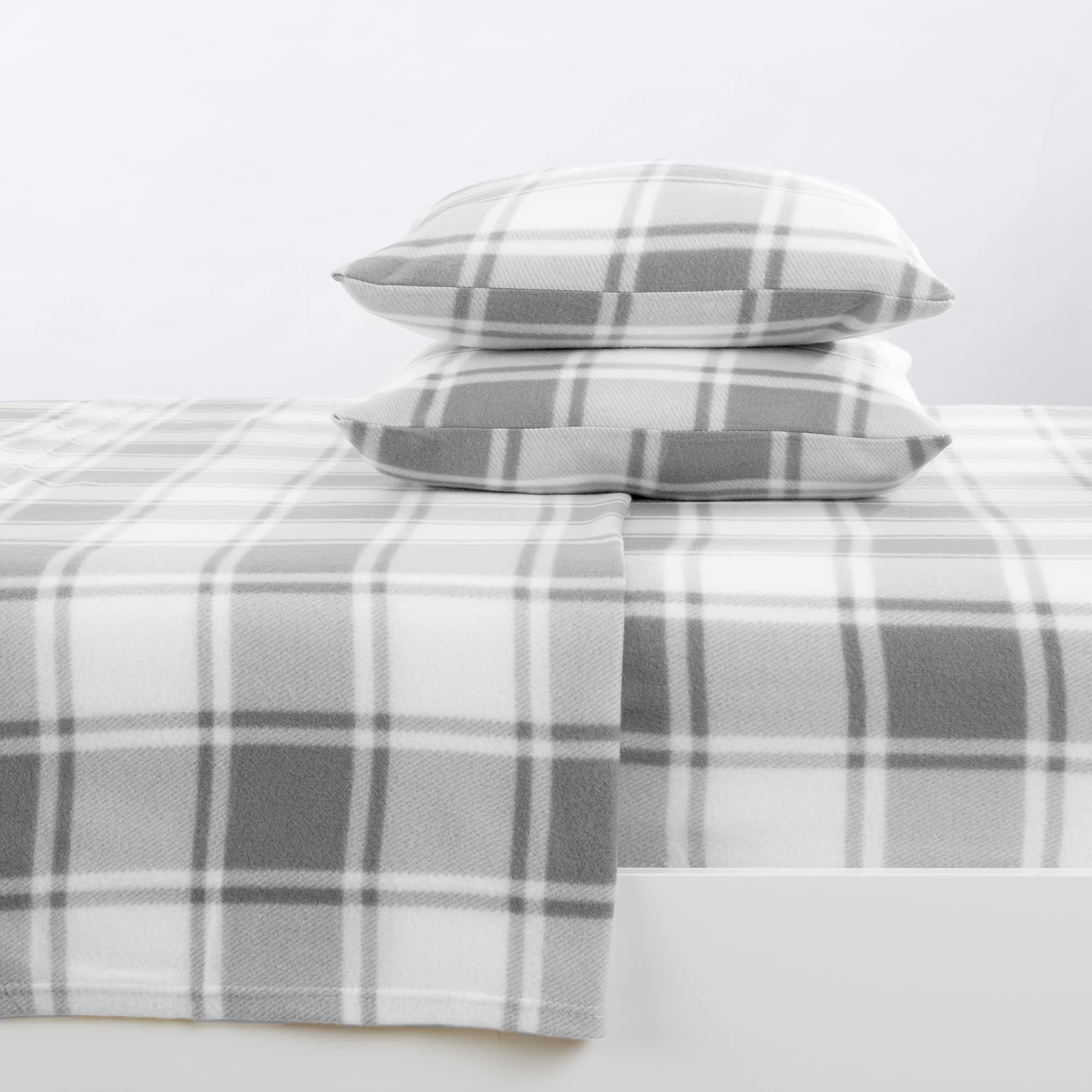 Great Bay Home Super Soft King Plaid Grey Micro Fleece Sheet Set | Cozy, Warm, Durable, Breathable, And Fluffy Bed Sheets | Micr