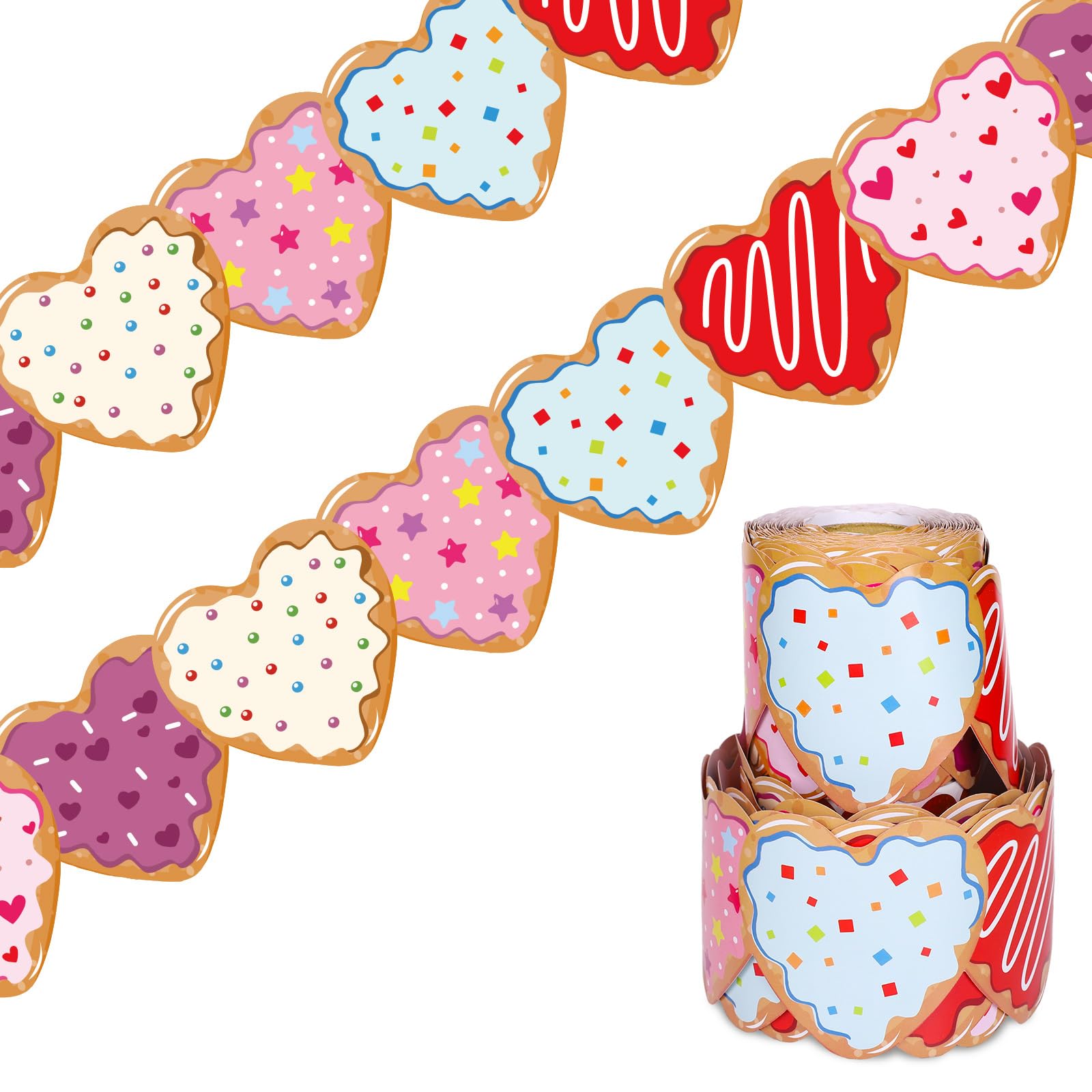 Jarthenaamcs 65.6Ft Valentine'S Day Bulletin Board Borders Cute Heart Cookie Donut Die Cut Trim Border Roll For Office Classroom