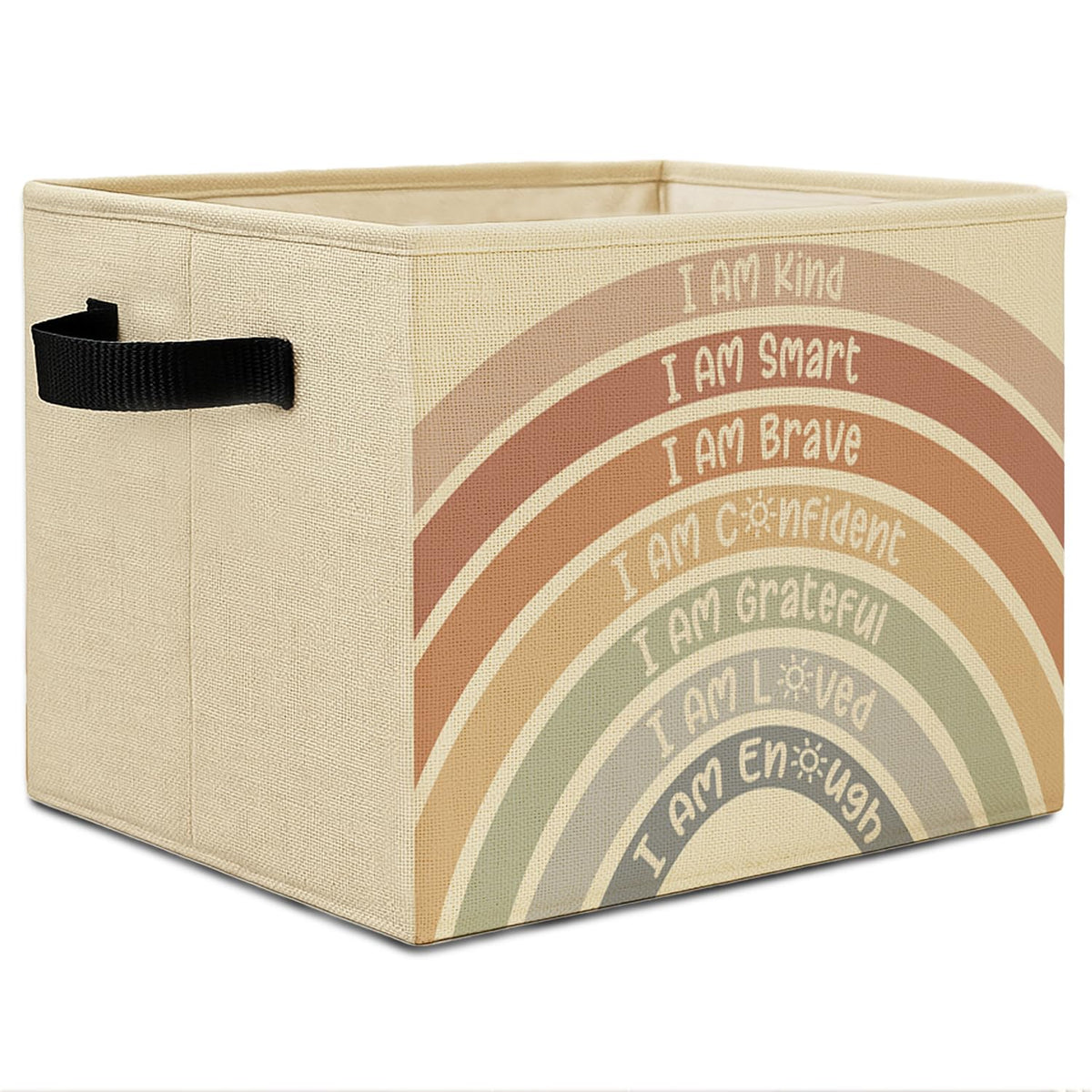 Elefeltclave Boho Rainbow Nursery Storage Bins,I Am Kind Positive Affirmations Collapsible Storage Basket Organizer for Kids Roo