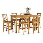 East West Furniture CAPU7H-OAK-W 7 Piece Kitchen Counter Height Dining Table Set Consist of a Rectangle Dining Room Table and 6 Wooden Seat Chairs, 36x60 Inch, Oak