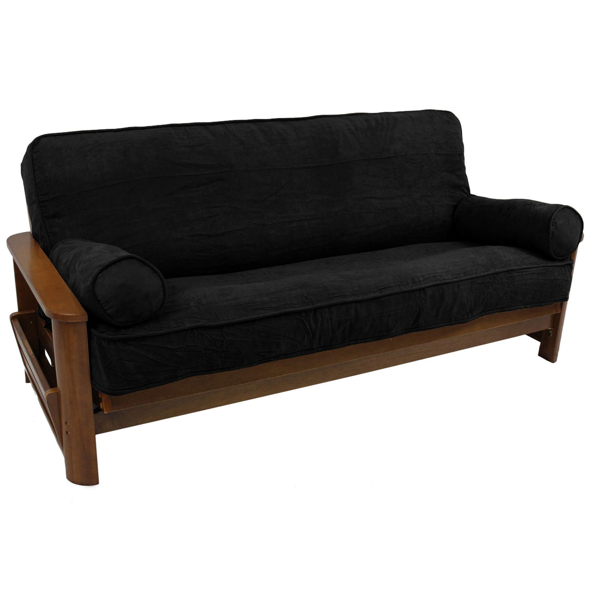 Blazing Needles Solid Microsuede Double Corded 8&quot; to 9&quot; Futon Cover Set with 2 Bolster Pillows (Set of 3), Full, Black