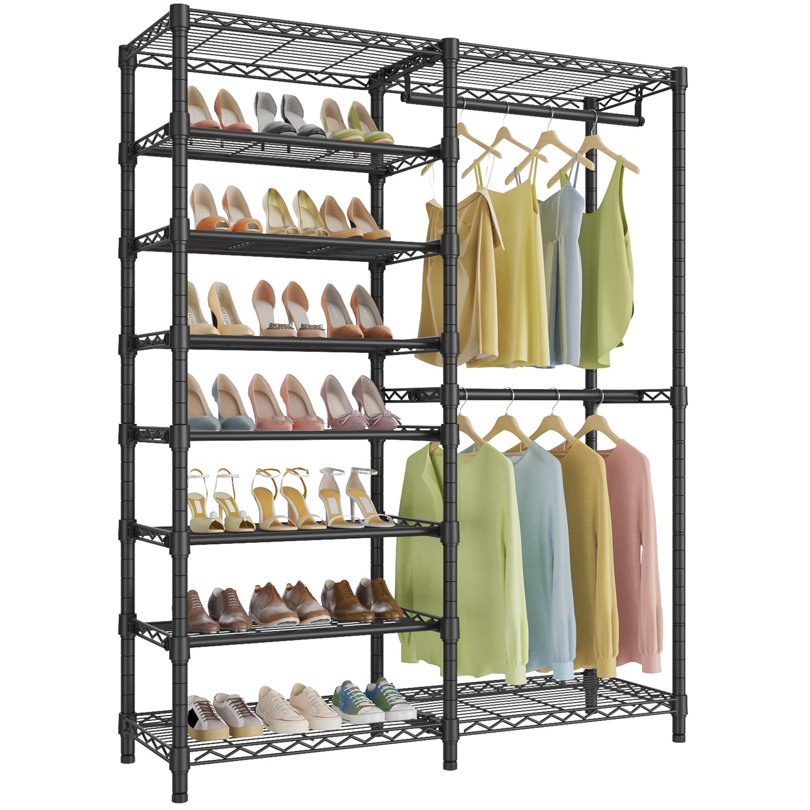 VIPEK S2 Heavy Duty Clothes Rack with Shoe Shelves Freestanding Clothing Rack with 6-Tier Shoe Rack, Double Hanging Rod, Adjusta