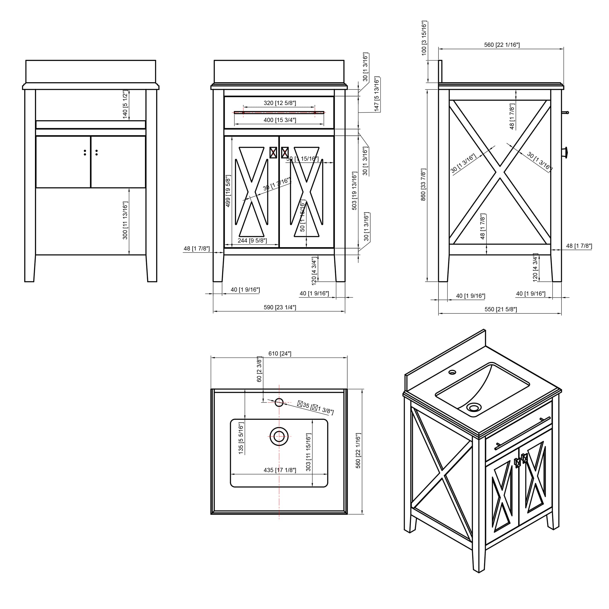 Laviva Wimbledon - 24 - Brown Cabinet White Stripes Marble Countertop