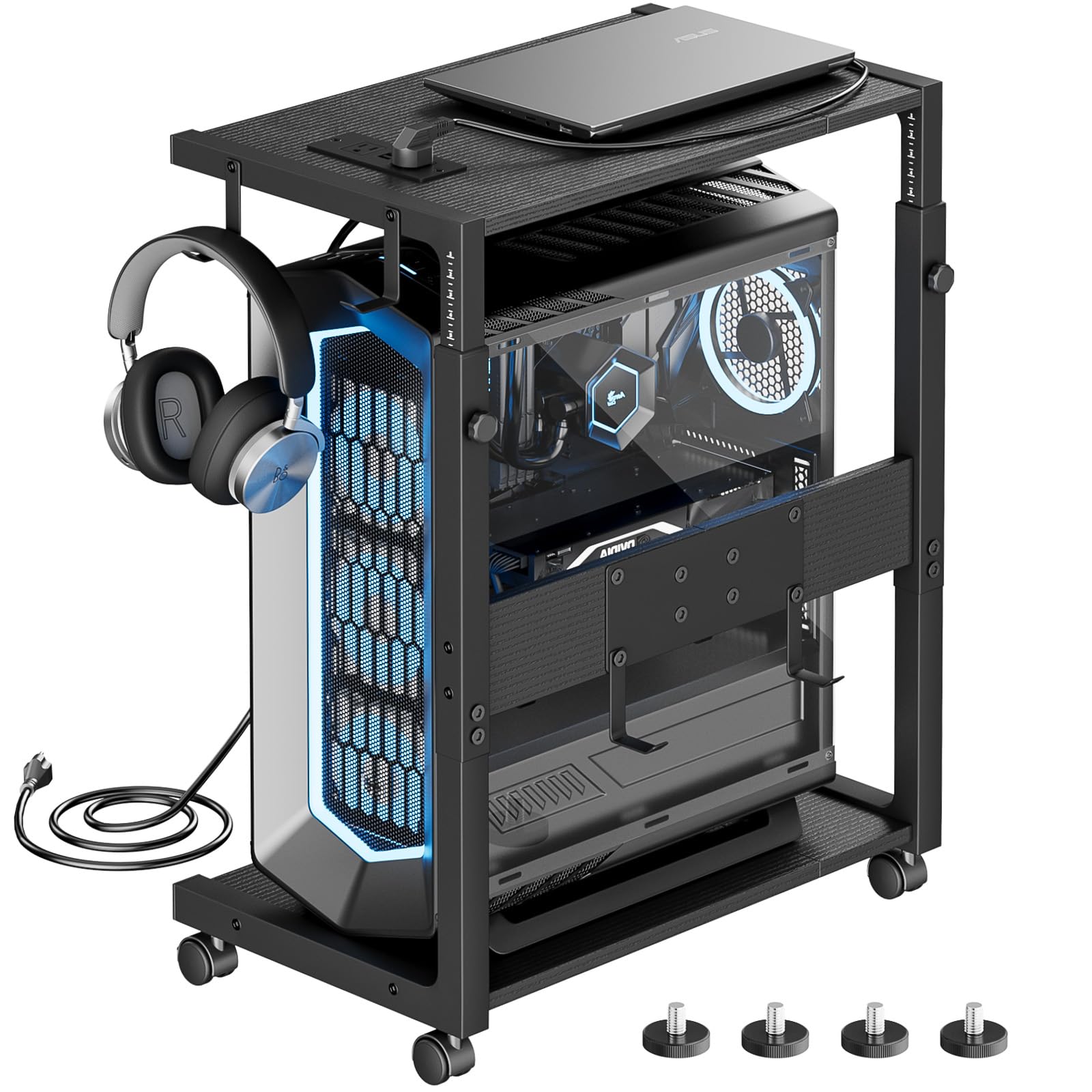JANE EYRE Computer Tower Stand - Adjustable PC Tower Stand CPU Holder Cart with Charging Station for Office Home Classroom,23.03