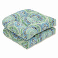 Pillow Perfect Outdoor/Indoor Delancey Lagoon Tufted Seat Cushions (Round Back), 2 Count (Pack Of 1), Blue