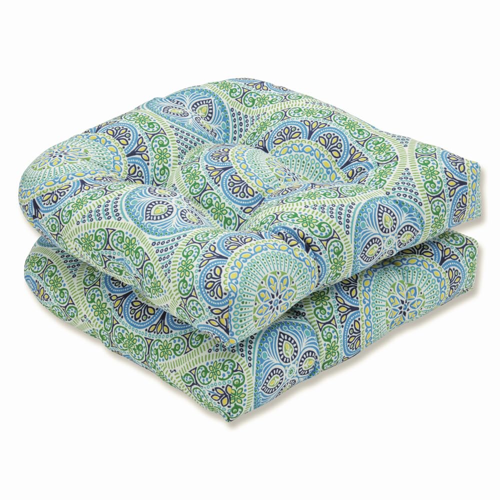 Pillow Perfect Outdoor/Indoor Delancey Lagoon Tufted Seat Cushions (Round Back), 2 Count (Pack Of 1), Blue