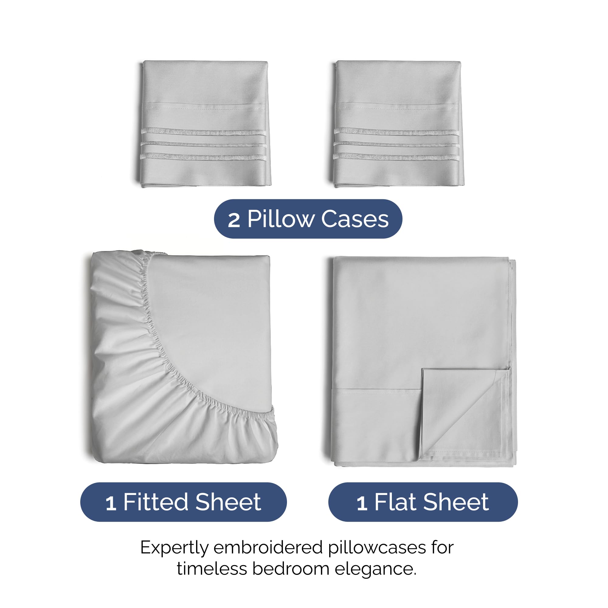 Full Size 4 Piece Sheet Set - Extra Soft, Breathable & Cooling Sheets - Hotel Luxury Durable Bed Sheets For Women & Men - Deep Pockets, Easy-Fit & Wrinkle-Free Sheets - Soft Grey Oeko-Tex Bed Sheets