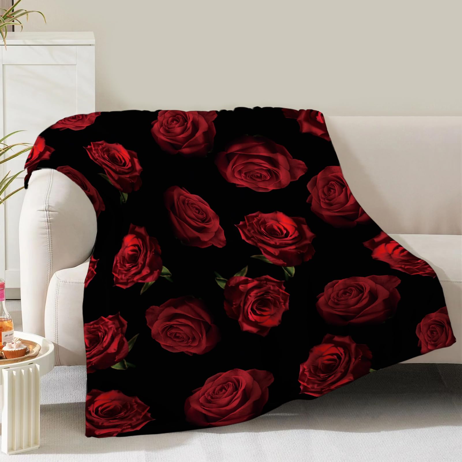 Rose Floral Blanket Gifts For Women Girls Mom Wife Birthday Christmas Valentine Present Romantic Red Roses Flower Theme Decor Be