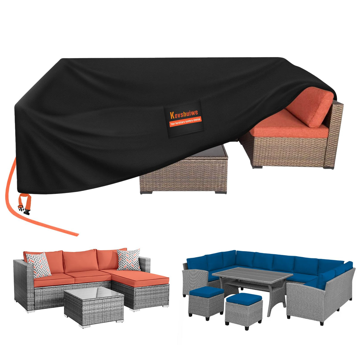 Kovshuiwe 136' Lx74 Wx28 H Patio Furniture Covers, Outdoor Furniture Covers Waterproof, Tear-Resistant Patio Table And Chair Se