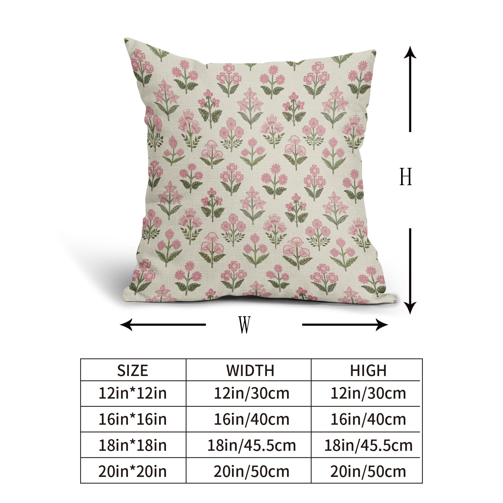 Sivirary Pink Green Block Print Pillow Covers 18X18 Inch Set Of 2 Vintage Floral Decorative Pillow Cases Boho Outdoor Linen Squa