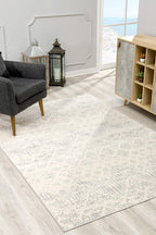 HomeRoots 100% Polypropylene 2’ x 15’ Ivory Distressed Ikat Pattern Runner Rug
