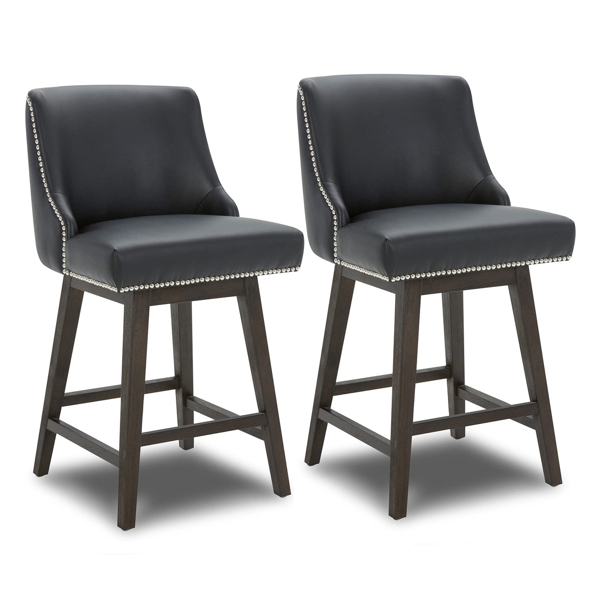 Chita Counter Height Swivel Barstools, Fsc Certified 26' H Seat Height Upholstered Bar Stools Set Of 2, Faux Leather In Black