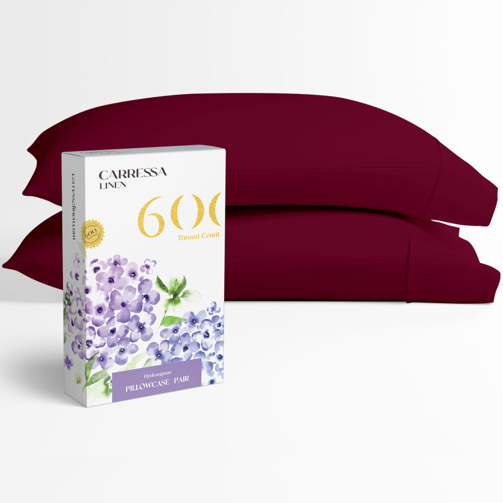 Carressa Linen 100% Egyptian Cotton Pillow Cases Set Of 2-600 Thread Count Burgundy King Pillowcase For Sleeping, Soft, Silky Sa