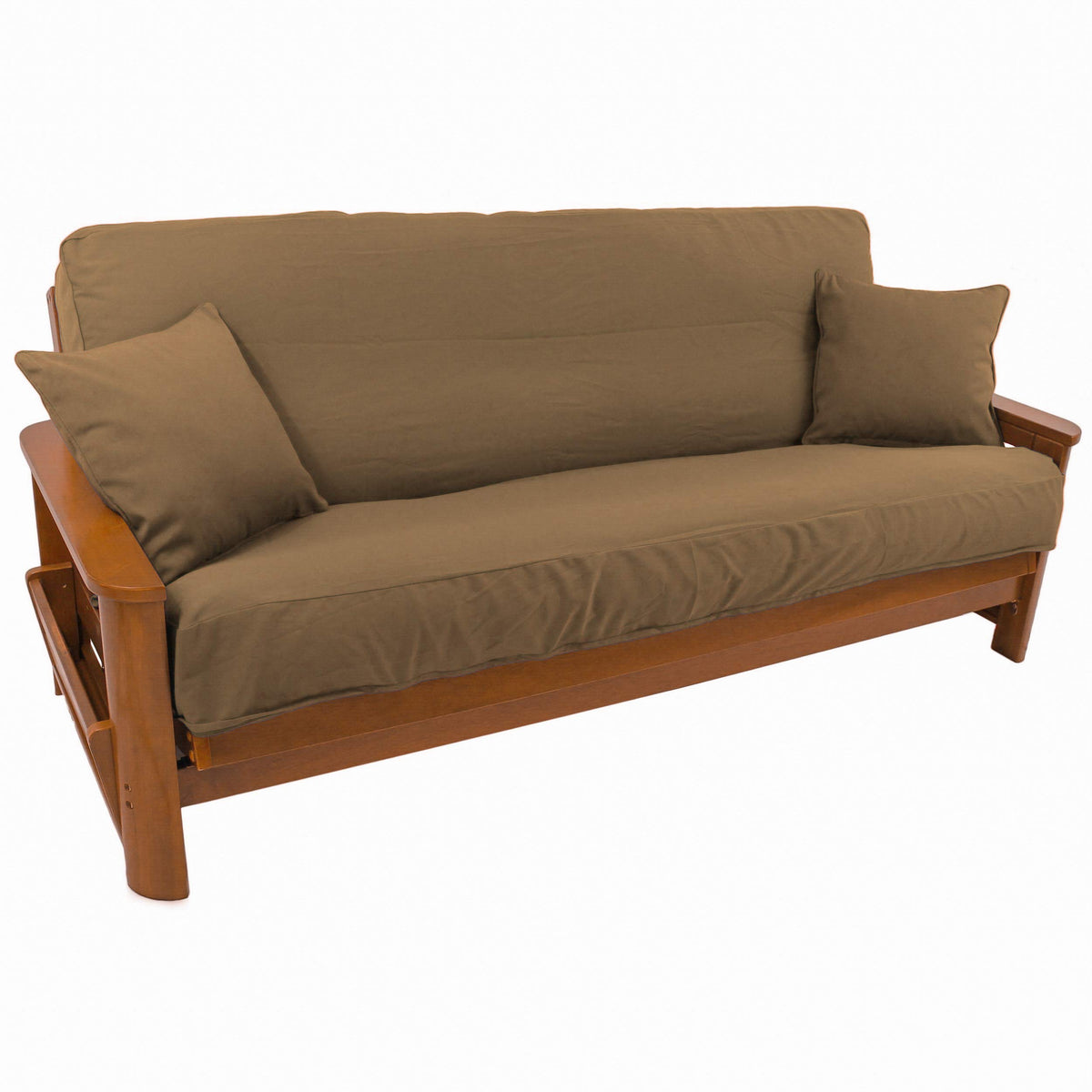 Blazing Needles Solid Twill 8&quot; to 9&quot; Futon Cover Set with 2 Throw Pillows (Set of 3), Full, Toffee