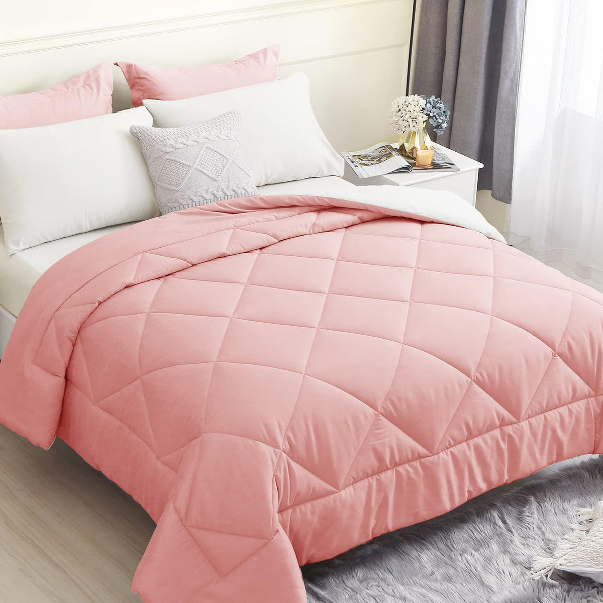 Hevumyi Full Size Comforter Sets 7 Pieces, All Season Reversible Full Comforter Sets, Ultral Soft Bedding Sets With Comforter, P