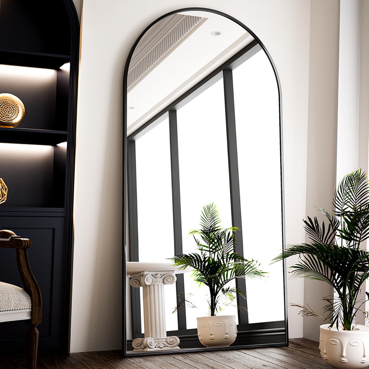 VooBang Oversized Full Length Mirror, 76'' x 34'' Arch Floor Mirror with Stand, Aluminum Alloy Frame Full Body Mirror for Bedroo