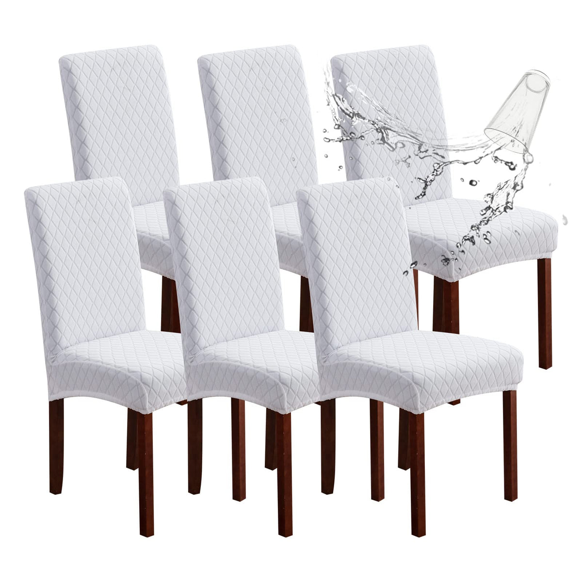 Genina Waterproof Chair Covers For Dining Room, Stretch Jacquard Dining Chair Slipcovers Removable Washable Chair Protector For Kitchen, Parsons (Argyle-White, 6 Pcs)