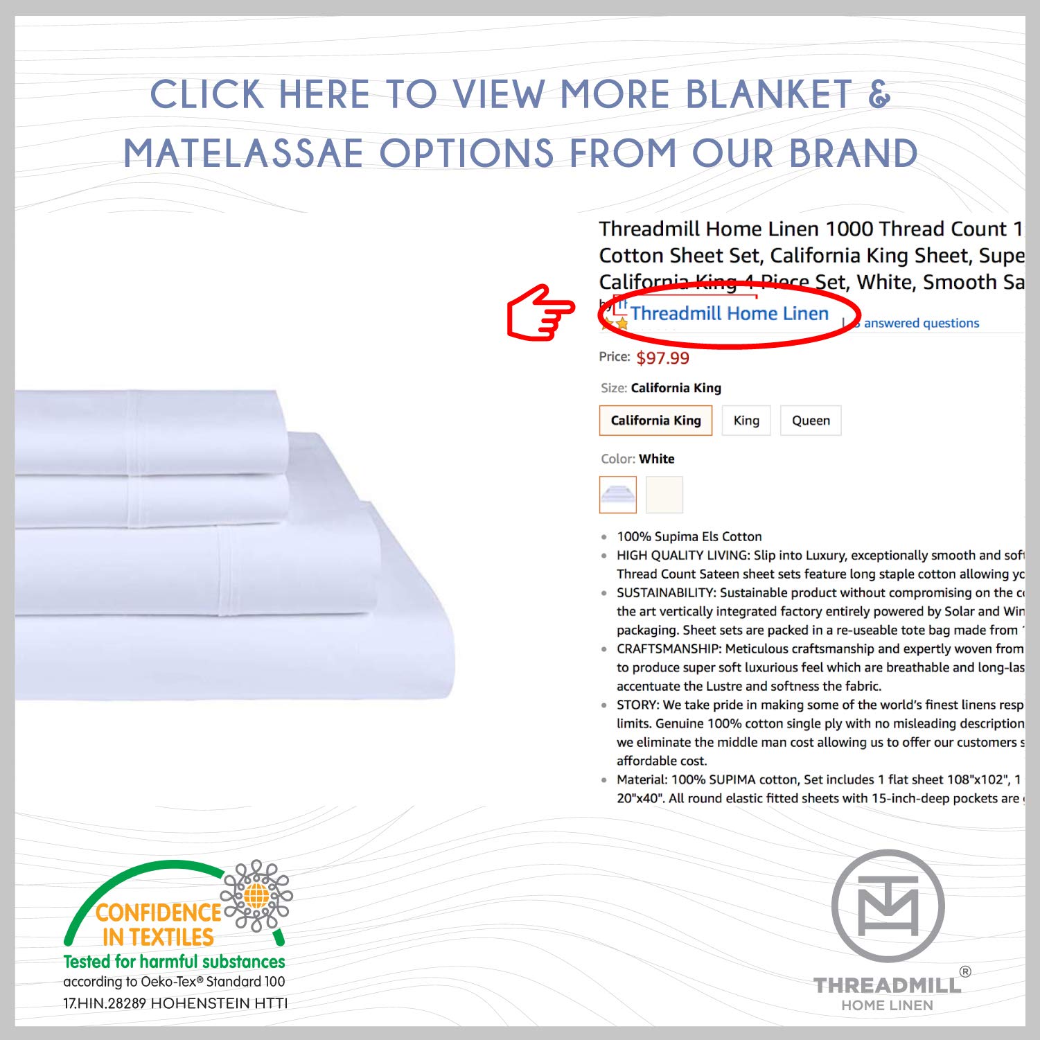 Threadmill 500 Thread Count Twin Size Damask Stripe, 3 Pc Luxury Cotton Bedding Set, Breathable & Soft Stripe Hotel White Sheets