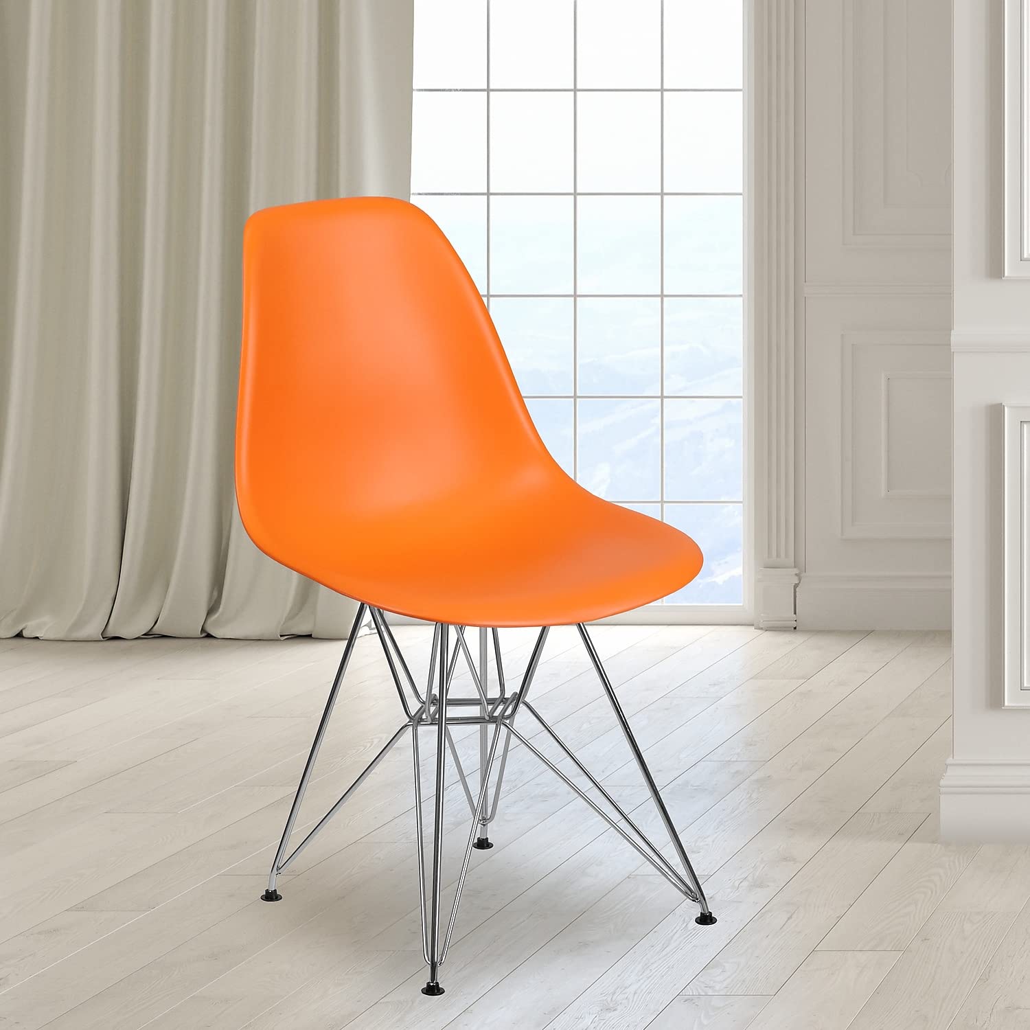 Flash Furniture Elon Series Orange Plastic Chair With Chrome Base