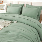 Litanika Comforter King Size Set Sage Green - 7 Pieces Bed In A Bag King Beddding Comforter Sets, Plain Lightweight Bed Set With