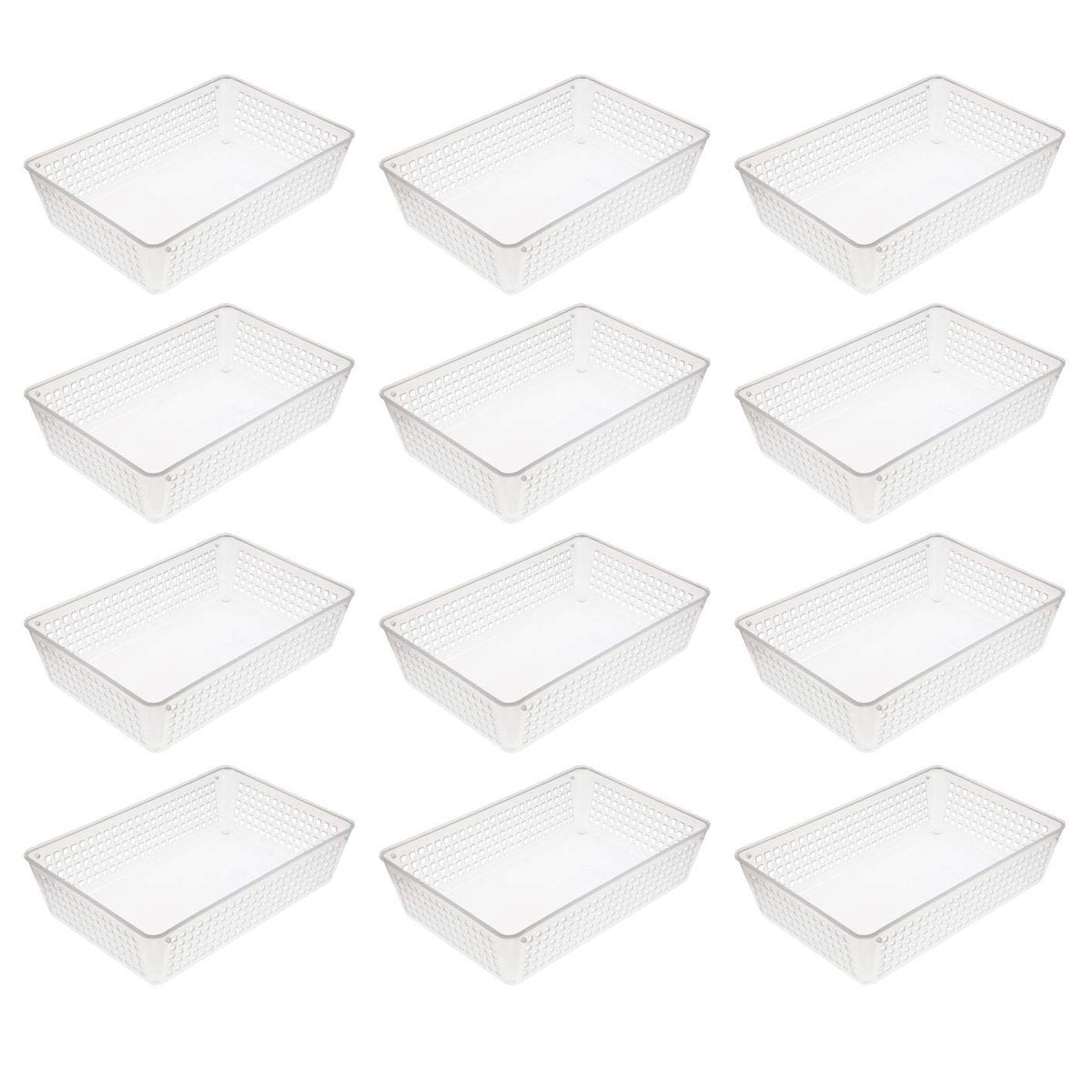 YBM Home 12Pack Plastic Storage Baskets Bins for Home Junk Drawer, Shelves, and Office Organization, Functional Trays/Container