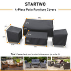 Startwo Heavy Duty 600D Patio Furniture Covers 4-Piece Set For Loveseat 58In, Chairs 33In, Coffee Table 46In, Outdoor Waterproof, Black
