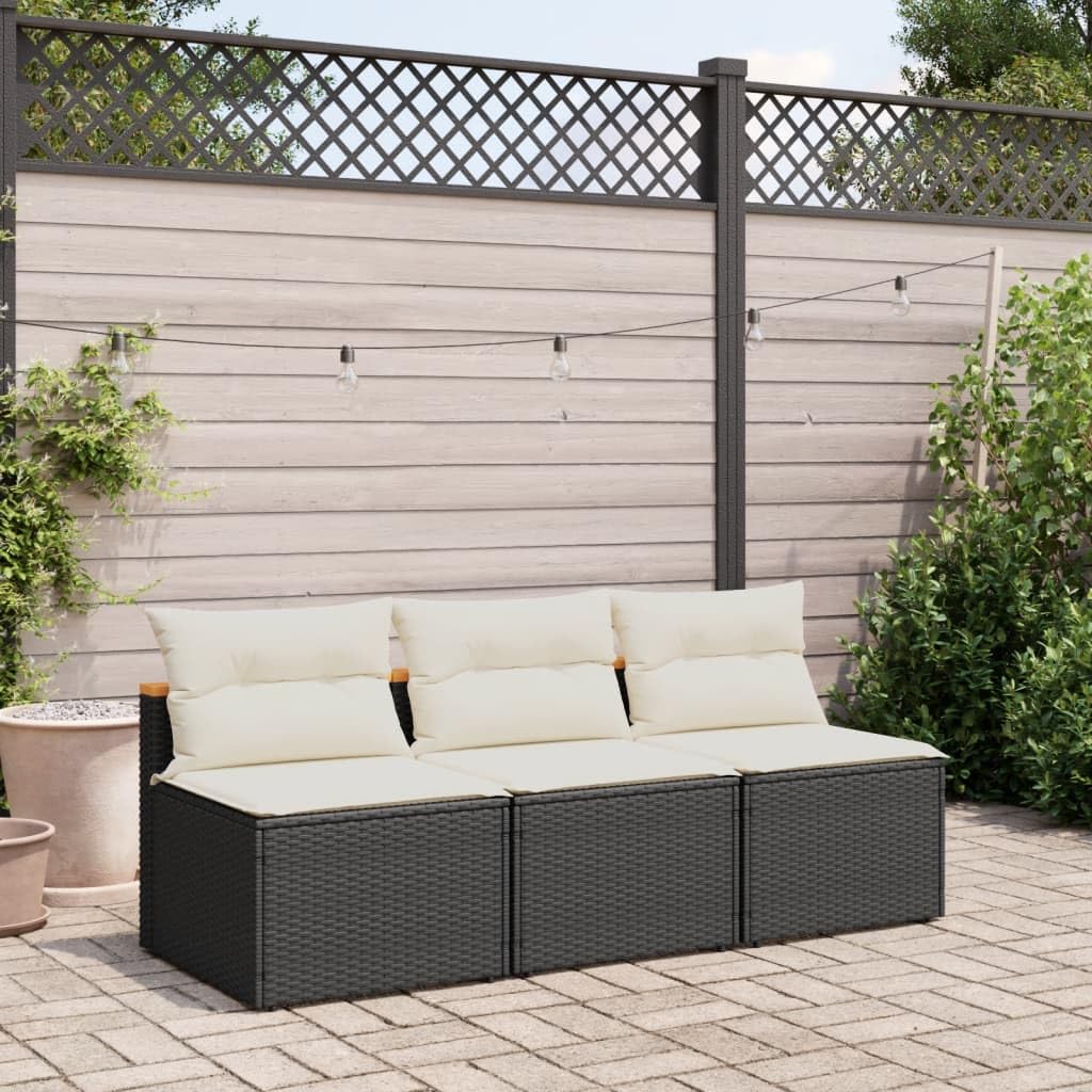 vidaXL Black PE Rattan Outdoor Armless Patio Sofas with Comfort Cushions - Versatile Garden Seating Furniture Set, Easy Maintenance, Modular Design