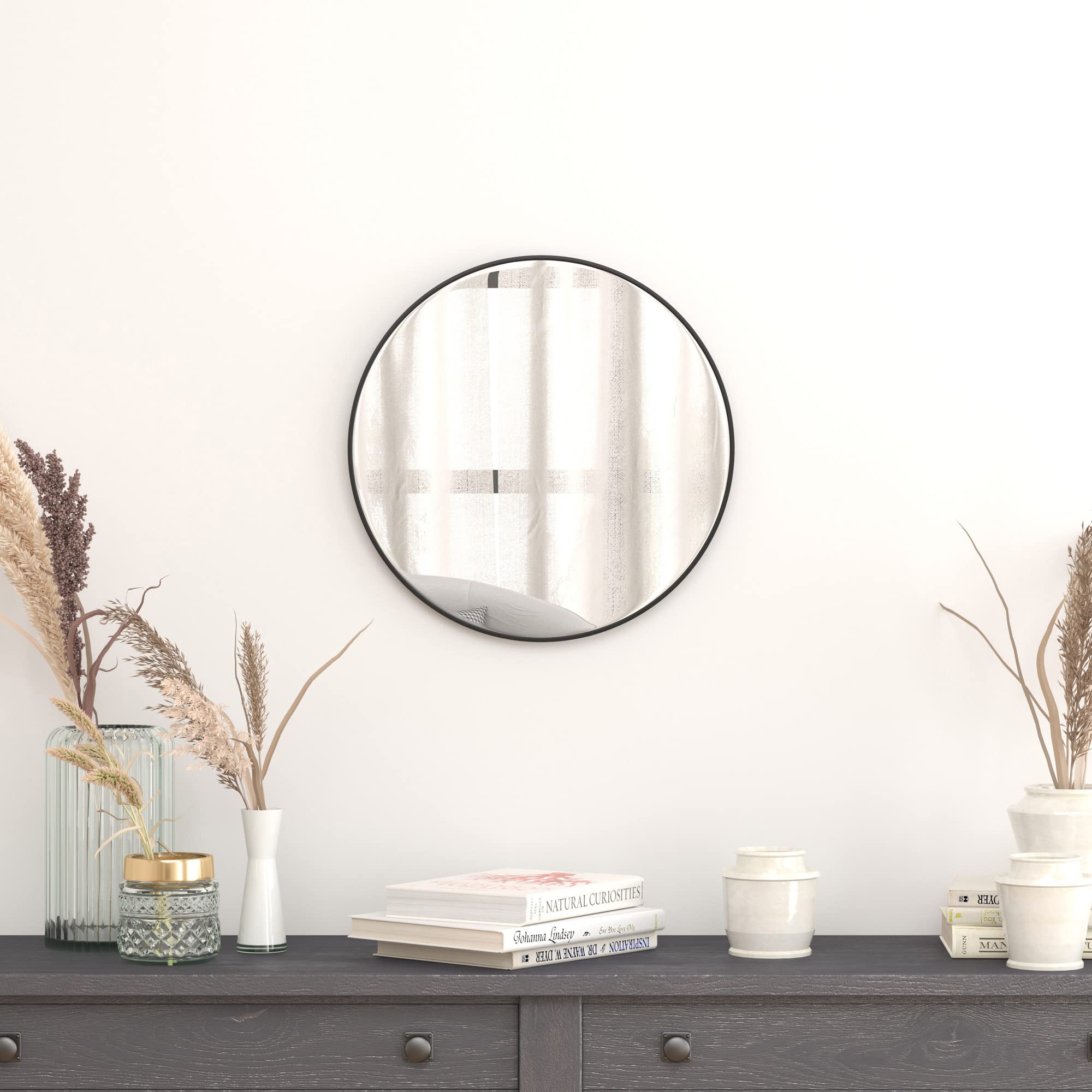 Flash Furniture Large Round Wall Mirror - Black Circle Accent Mirror - 20&quot; Vanity Mirror - For Bathroom, Vanity, Entryway, Dining Room, & Living Room