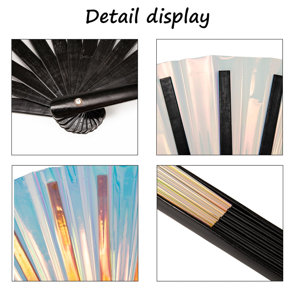 Colorful Laser Rave Hand Fan,Large Folding Hand Rave Fan For Festival&Halloween,Clack Handheld Fan For Party,Rainbow Rave Access