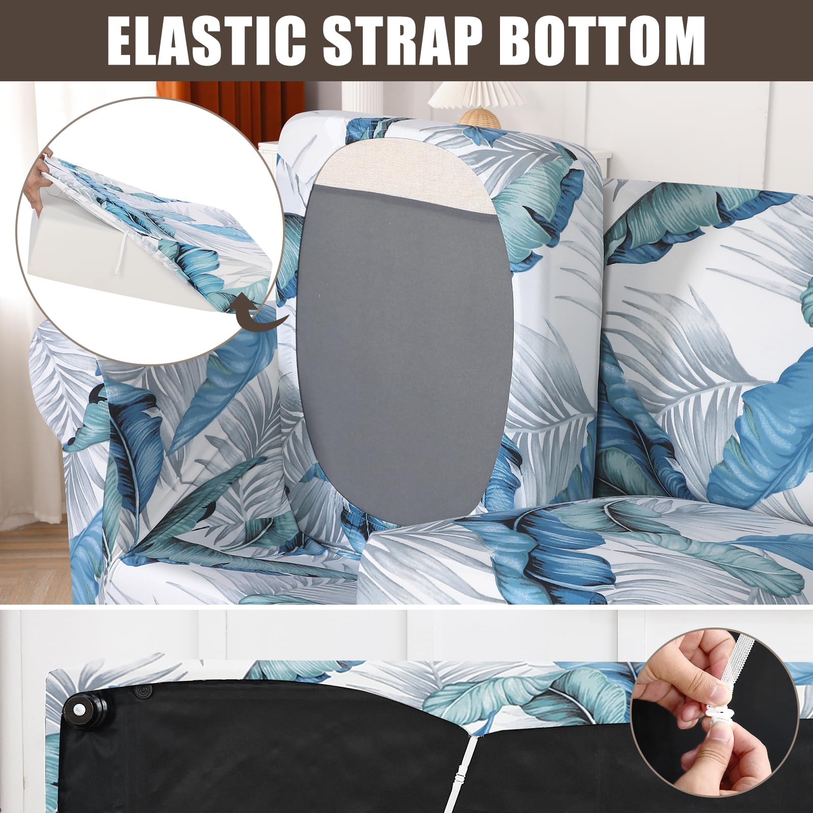 Searchi Stretch Sofa Cover Printed Couch Cover, Floral Pattern 3 Pieces Loveseat Slipcover With 2 Separate Cushion Cover, Washable Furniture Protector For Living Room(Loveseat, Summer Pattern)