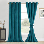 DWCN Teal Velvet Blackout Curtains - 90 Inches Long Tieable Window Curtains Panels Grommet Design Thick Fabric Thermal Insulated