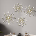 Hicarer 4 Pcs Starburst Wall Decor Wall Art Bling Crystal Teardrop 3D Hanging Rhinestone Radial Metal Artwork Modern Accent Scul