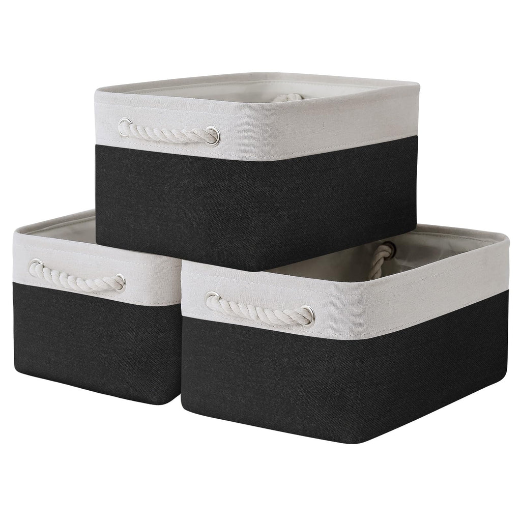 TheWarmHome Storage Basket for Organizing - 3 Pack 13.8x9.8x6.7 inch Medium Collapsible Storage Bin for Shelves with Handles Org
