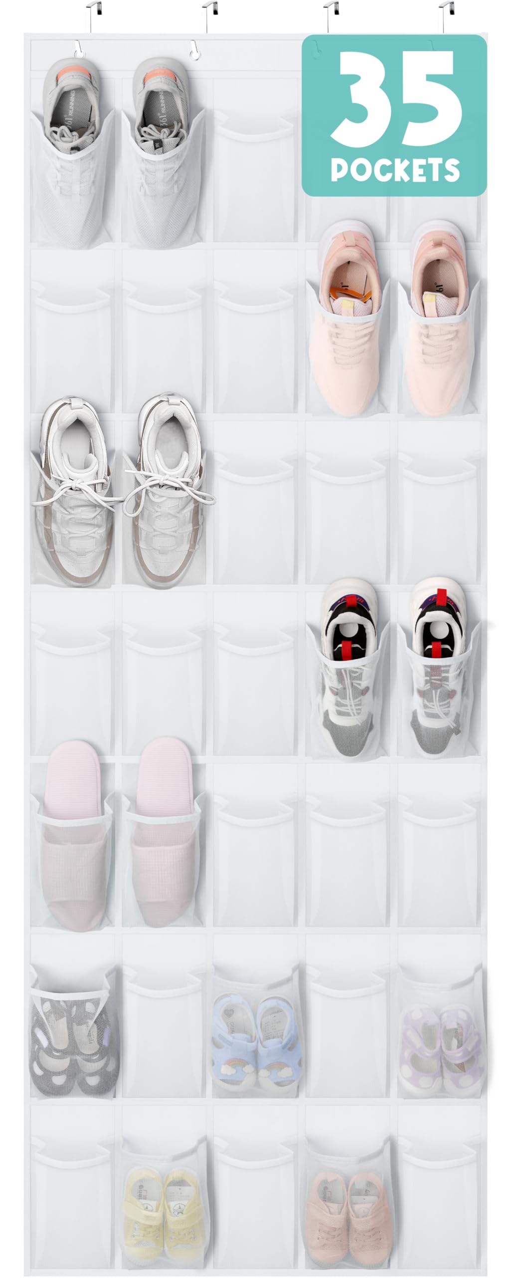 Tiblue Over The Door Shoe Organizer 35 Mesh Pockets Hanging Shoe Organizer Shoe Rack For Door Closet Entryway Bedroom Pantry Org