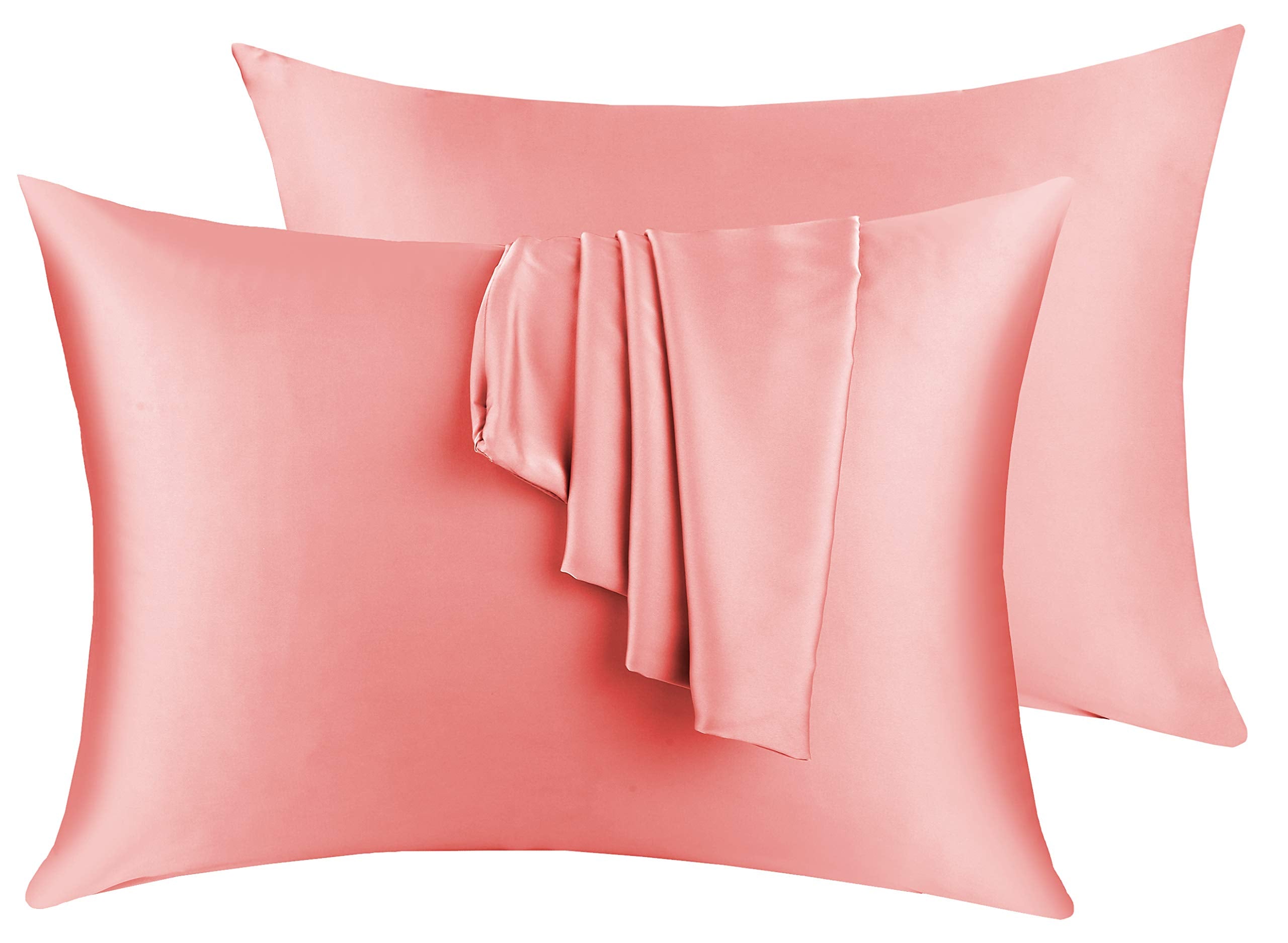 Natural Silk Pillowcase Set Of 2 For Hair &Skin - Both Sides 19 Momme 600 Thread Count With Hidden Zipper (Pink, Queen)