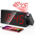 Projection Alarm Clock, Digital Clock with 350 Rotatable Projector, 5-Level Brightness Dimmer, Clear LED Display, USB Charger, P
