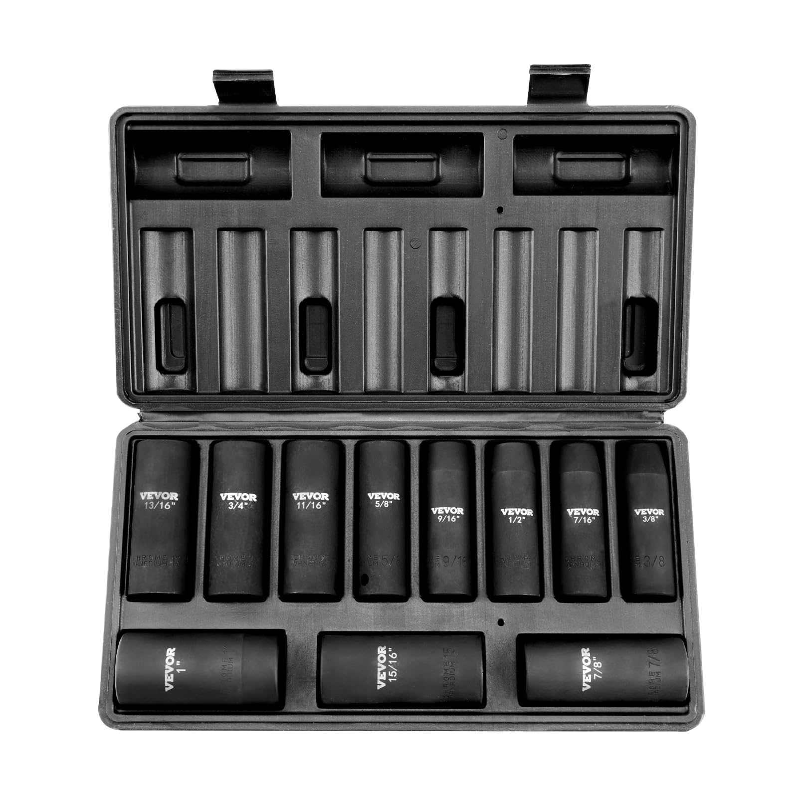 VEVOR 1/2'' Drive Impact Socket Set, 11 Piece Deep Socket Set SAE 3/8''-1'', 6 Point CR-V Alloy Steel for Auto Repair, Easy-to-R