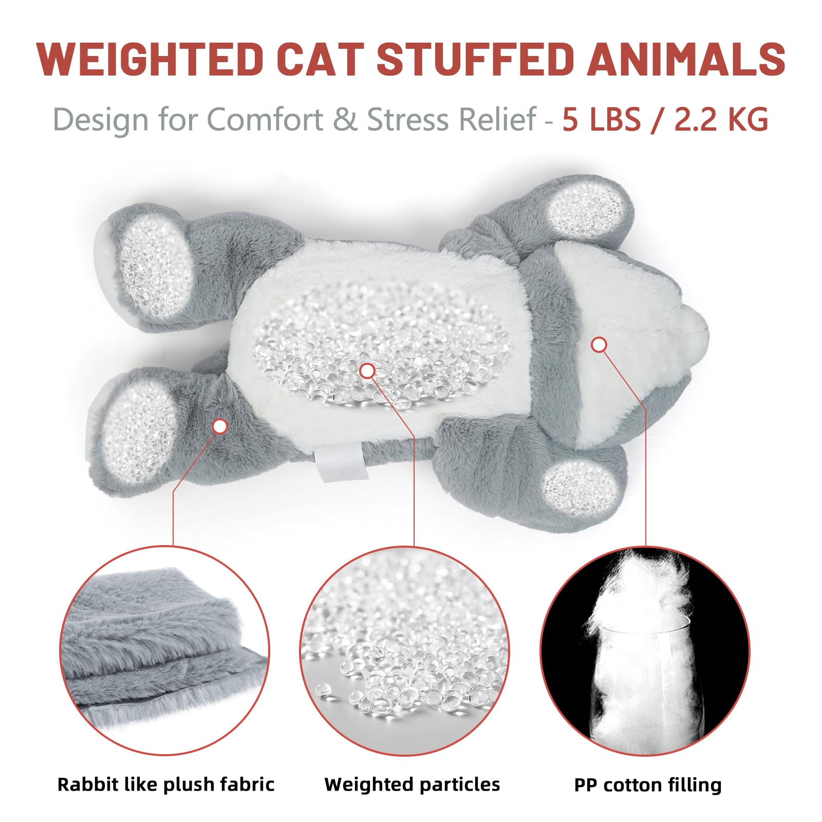 Niuniudaddy 23.6' | 5 Pounds Grey Cat Weighted Stuffed Animals, Cute Weighted Plush Pillow Comfort Big Large Weighted Pillow Pl