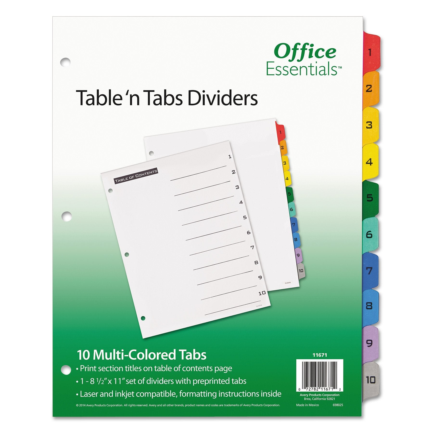 Office Essentials 11671 Table 'N Tabs Dividers, 10-Tab, Letter
